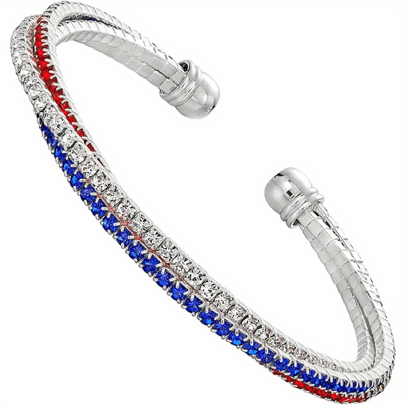 TEMU 1pc Exquisite Patriotic Bracelet For Men And Women - Decorative Gift In Red, Blue And White - Made Of Alloy, Stylish And Durable Accessory For Special Occasions