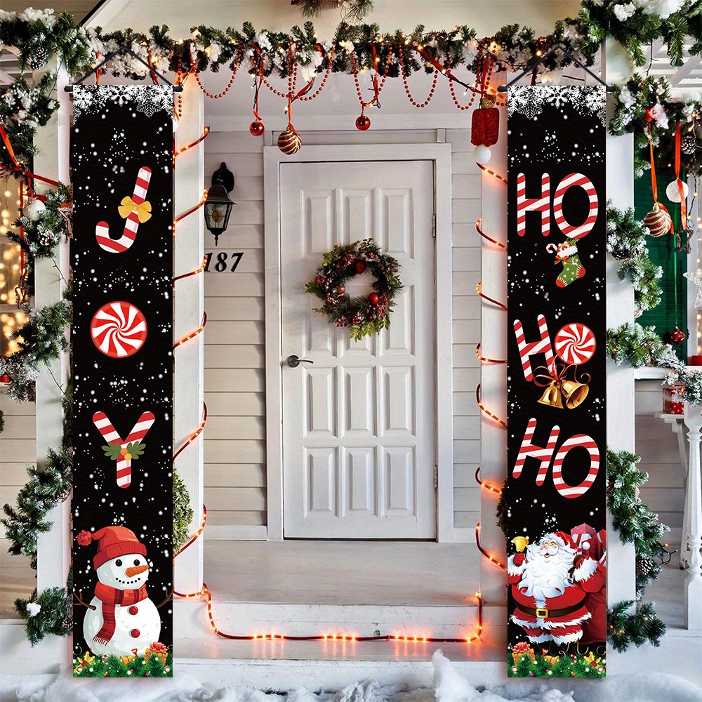 

1 Pair, Merry Christmas Porch Decoration Banner, Polyester, Christmas Carnival Party, Suitable For Indoor Outdoor Christmas Party Wall Front Door Living Room Kitchen Decoration