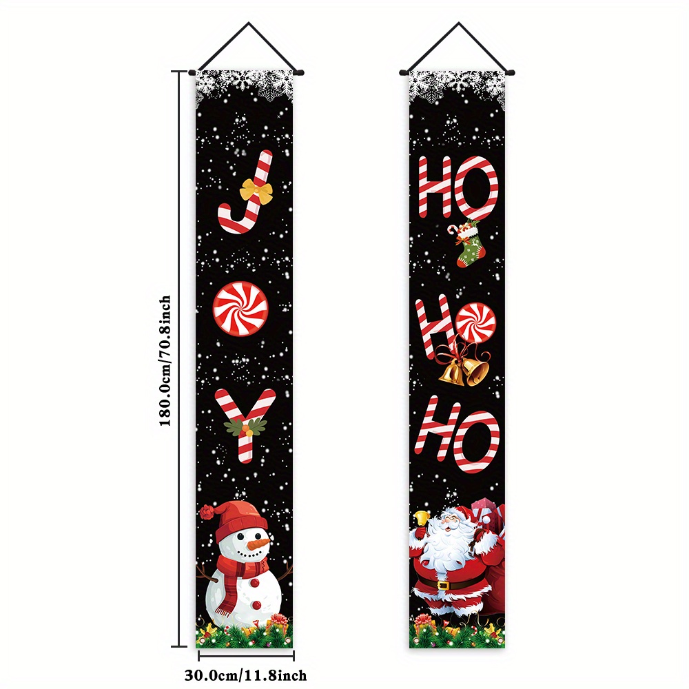 Image of 1 Pair, Merry Christmas Porch Decoration Banner, Polyester, Christmas Carnival Party, Suitable For Indoor Outdoor Christmas Party Wall Front Door Living Room Kitchen Decoration
