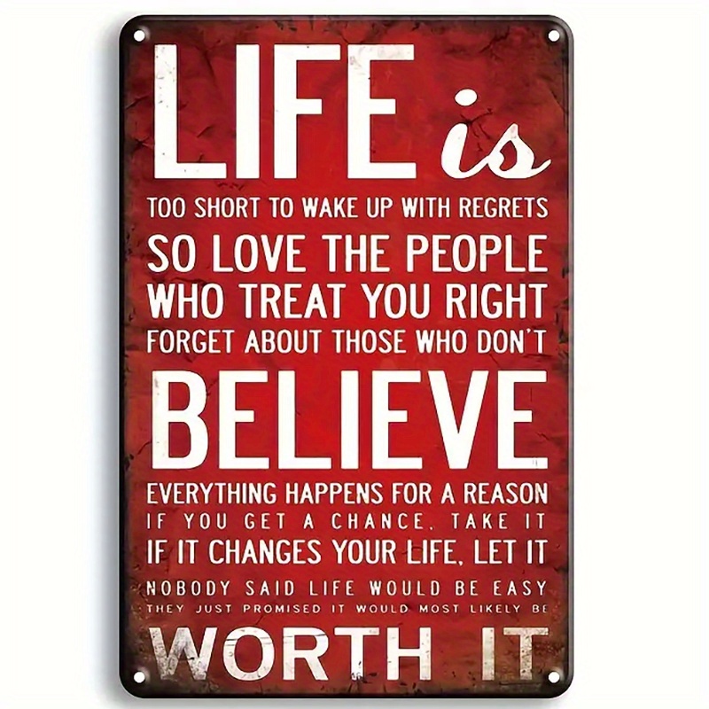 

2pcs Inspiring Sentences Life Is Believe Worth It Metal Tin Sign (8''x12'') Vintage Plaque Decor Home Decor Restaurant Decor Bar Decor Cafe Decor Garage Decor Wall Decor Water-proof Dust-proof