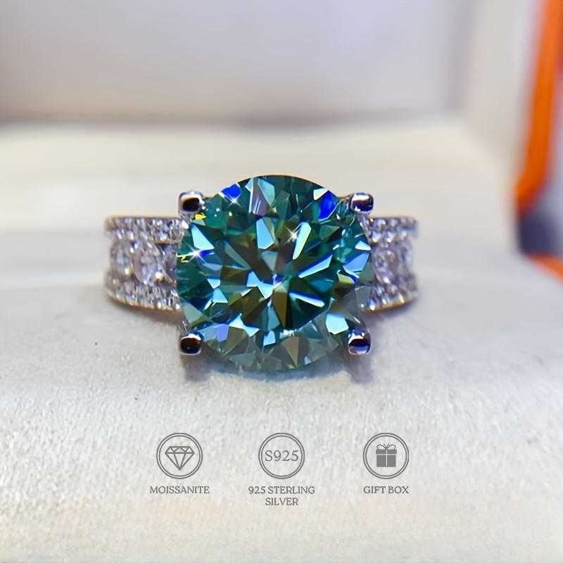 

Blue Green Moissanite 925 Sterling Silver Ring, 5/10 Carat, Hypoallergenic 4-prong Setting, Proposals And Gifts, Vintage , Weight 6.8g, Jewelry