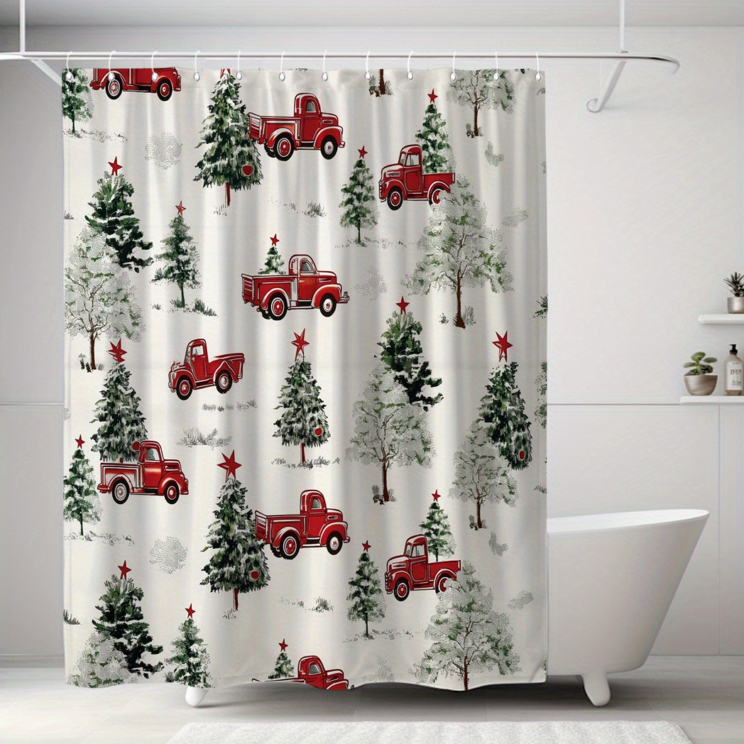 

de Douche Imprimé Sapin de Noël & Voiture - Polyester Étanche avec 12 Crochets, Lavable en Machine, Décoration de Salle de Bain , de Rideaux de Douche 71x71 pouces pour de Bain