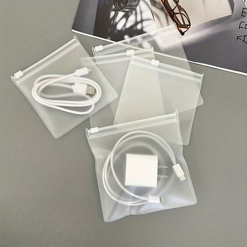 

5pcs White Eva Frosted Cable Organizer Bags - Waterproof & Dustproof Zippered Pouches For , Headphones & Data Cables, Utility Hooks, For Return School