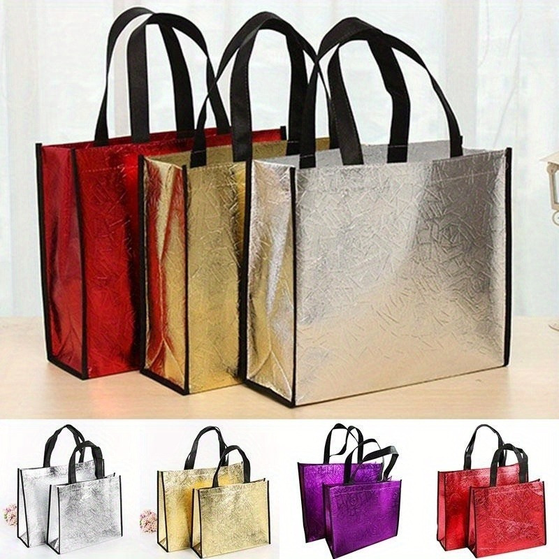 

1pc Foldable Laser Shopping Bag Reusable Eco Tote Waterproof Fabric Non-woven Bag Gift Bag Party Favor Bag