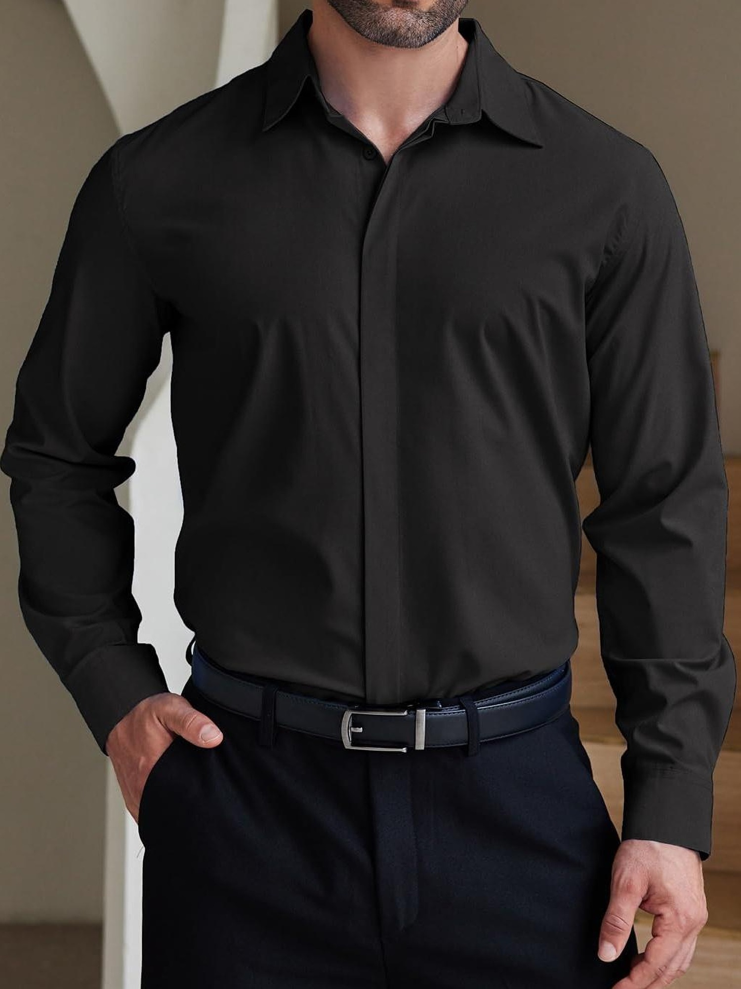 mens formal dress shirt hidden button front wrinkle free - Temu