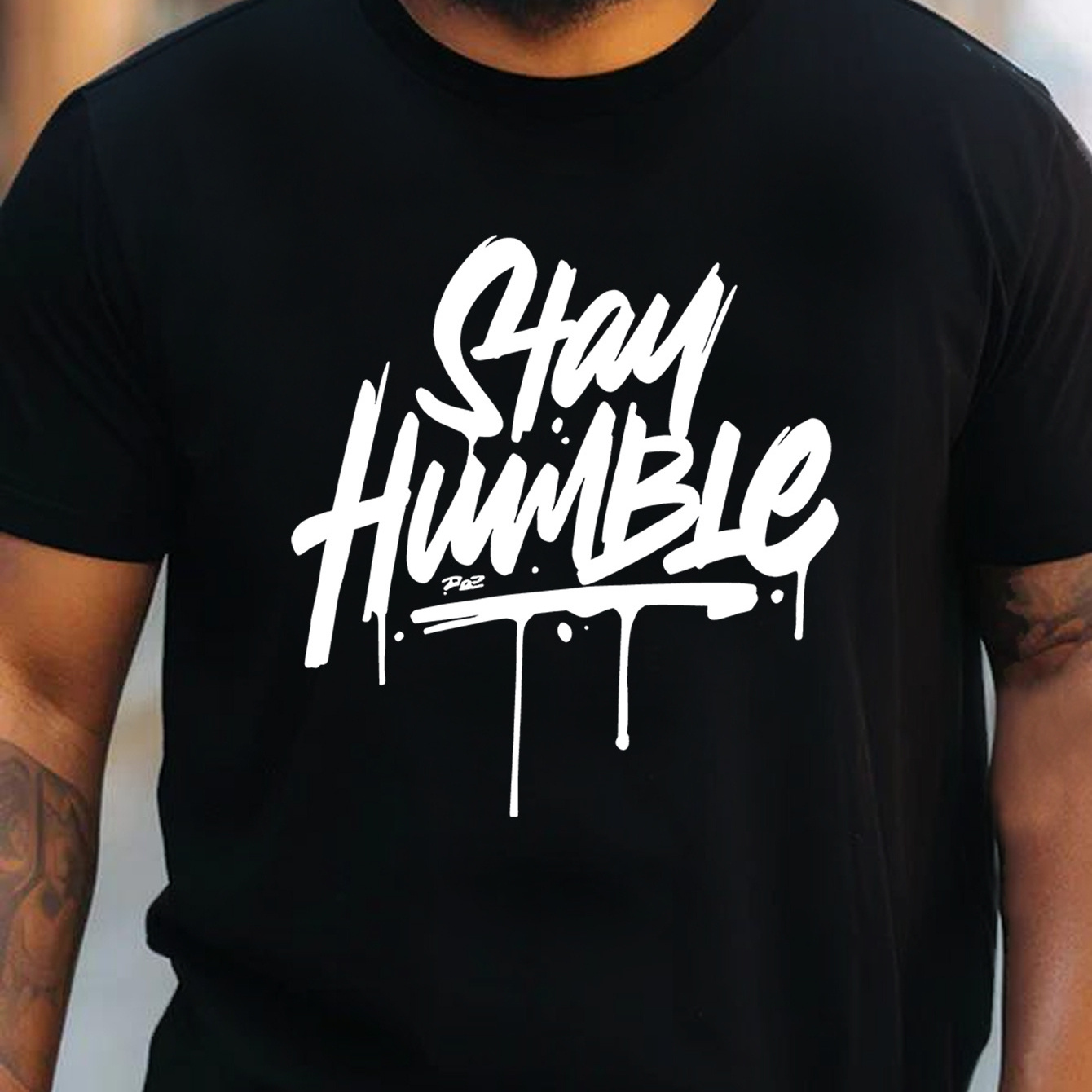 

1 Pc, 100% Cotton T-shirt, Plus Size Mens Stay Humble Graphic Tee - Lightweight Summer Fashion - Durable Short Sleeves For Outdoor Adventures