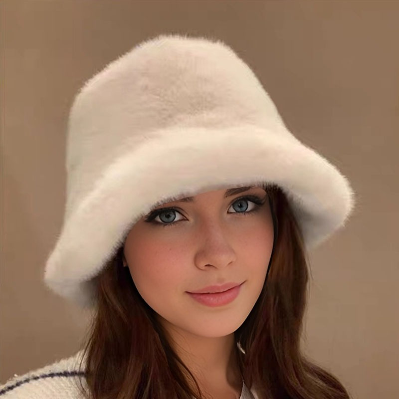 

1pc Fur Bucket Hat For Women - Elegant Solid Color, Cap, Autumn & Winter, Machine Washable, Stylish Casual Basin Hat