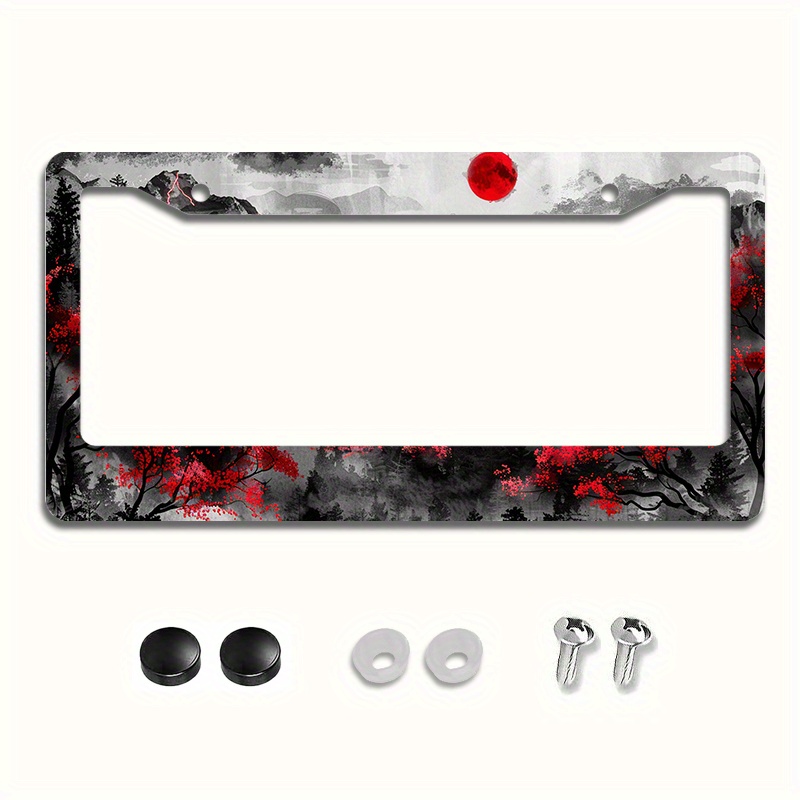 

Aluminum License Plate Frame - Cherry Design With Easy Installation Kit, 1pc Durable Car Tag Cover With Weather-resistant Finish