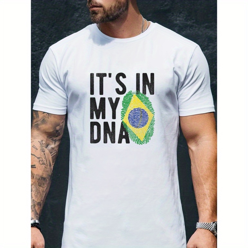 

It's In My Dna Print Men's Crew Neck Short Sleeve Tees, Fashion T-shirt, Casual Comfortable Lightweight Top For Summer