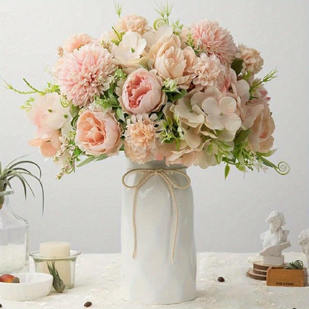 

3pcs Artificial Flowers Fake Peony Silk Hydrangea Bouquet Decor Plastic Carnations Realistic Flower Arrangements Wedding Decoration Table Centerpieces