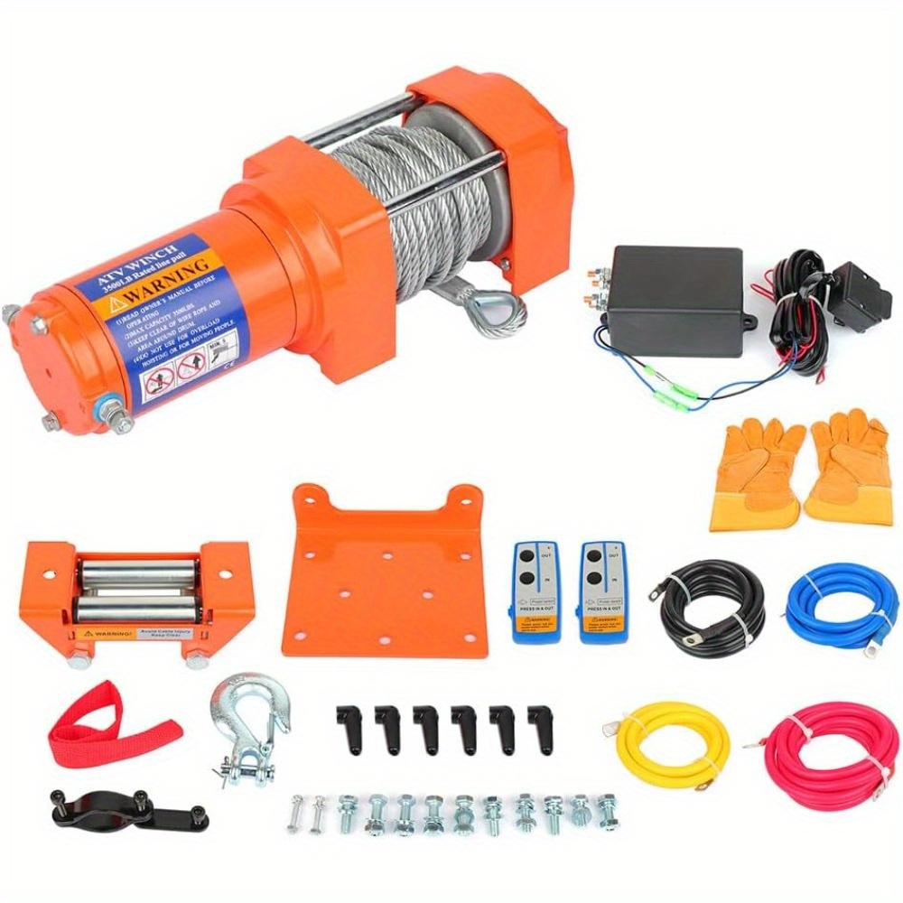 TEMU Scitoo - 3500lbs 12v Truck Trailer Electric Winch Atv Utv Steel Cable Remote Control For Atv, Trailer, Truck, And Car With Powerful Recovery