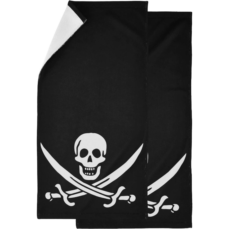 

Pirate Skeleton Hand & Knife Super Soft Bath And Dish Towel Set, 240gsm Woven Polyester, Quick-dry Absorbent For Kitchen & Bathroom, Style, 2-piece, 18x26 Inch