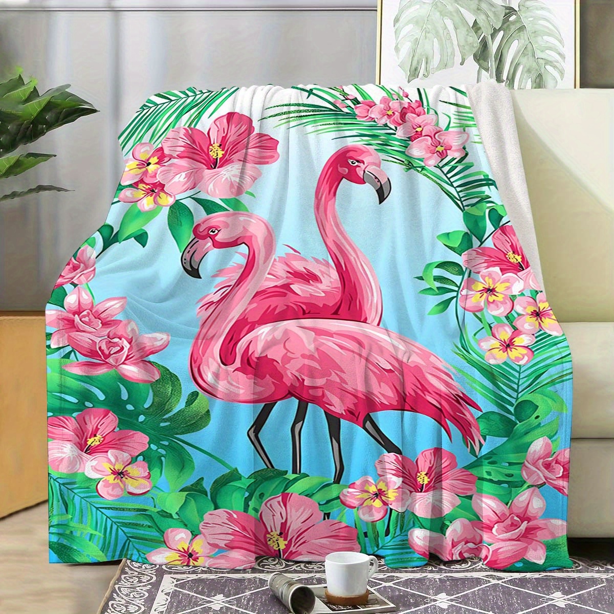 

Soft & Cozy Flamingo Floral Print Flannel Throw Blanket - Travel, Sofa, Office Decor | Ideal Birthday Gift For Girls & Adults | , Contemporary Style Style