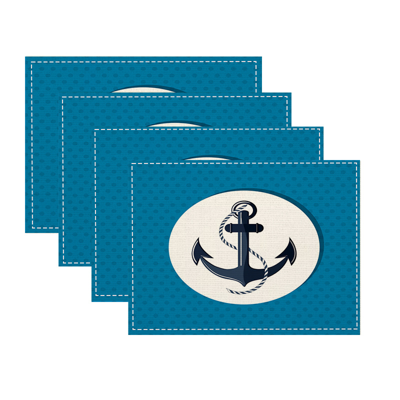 

Nautical Anchor Placemats Set Of 4/6 - Linen Table Mats, Machine Made Weave, Multipurpose Dining Table Decor, Heat Resistant, For Use, Creative Design - Ideal For Home, Picnics & Gifts