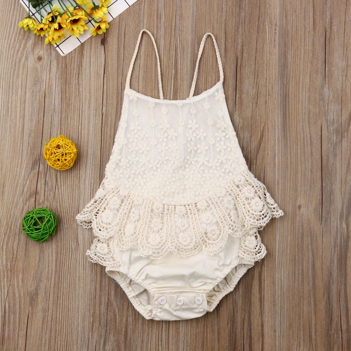 

0-18m Infant Baby Girls Summer Romper, Sling Floral Lace Back Adjustable Straps Outfit, Waist Elastic Band Hollow Back One-piece Jumpsuit