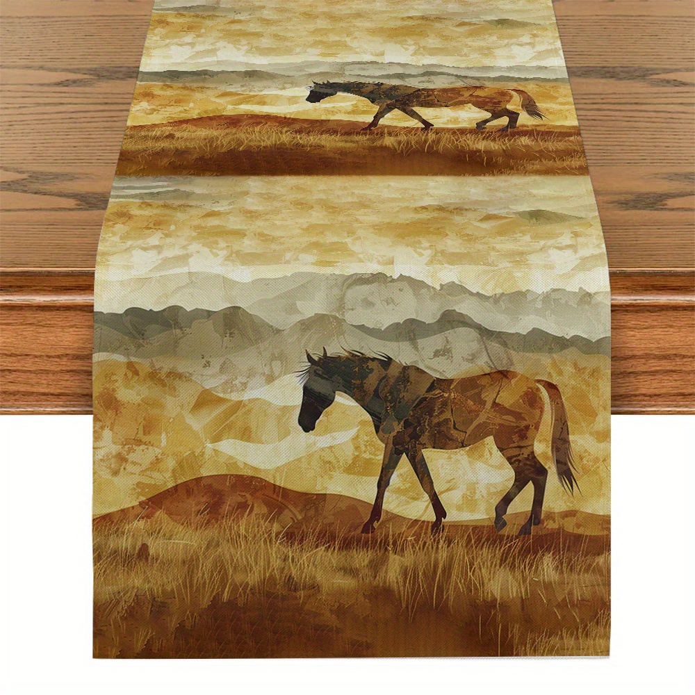 

1pcs Modern Abstract Double Exposure Horse Table Runner - Kitchen, Dining Room Decor - Rectangular Table Flag - 180cm/71in X 33cm/13in - Viscose Material