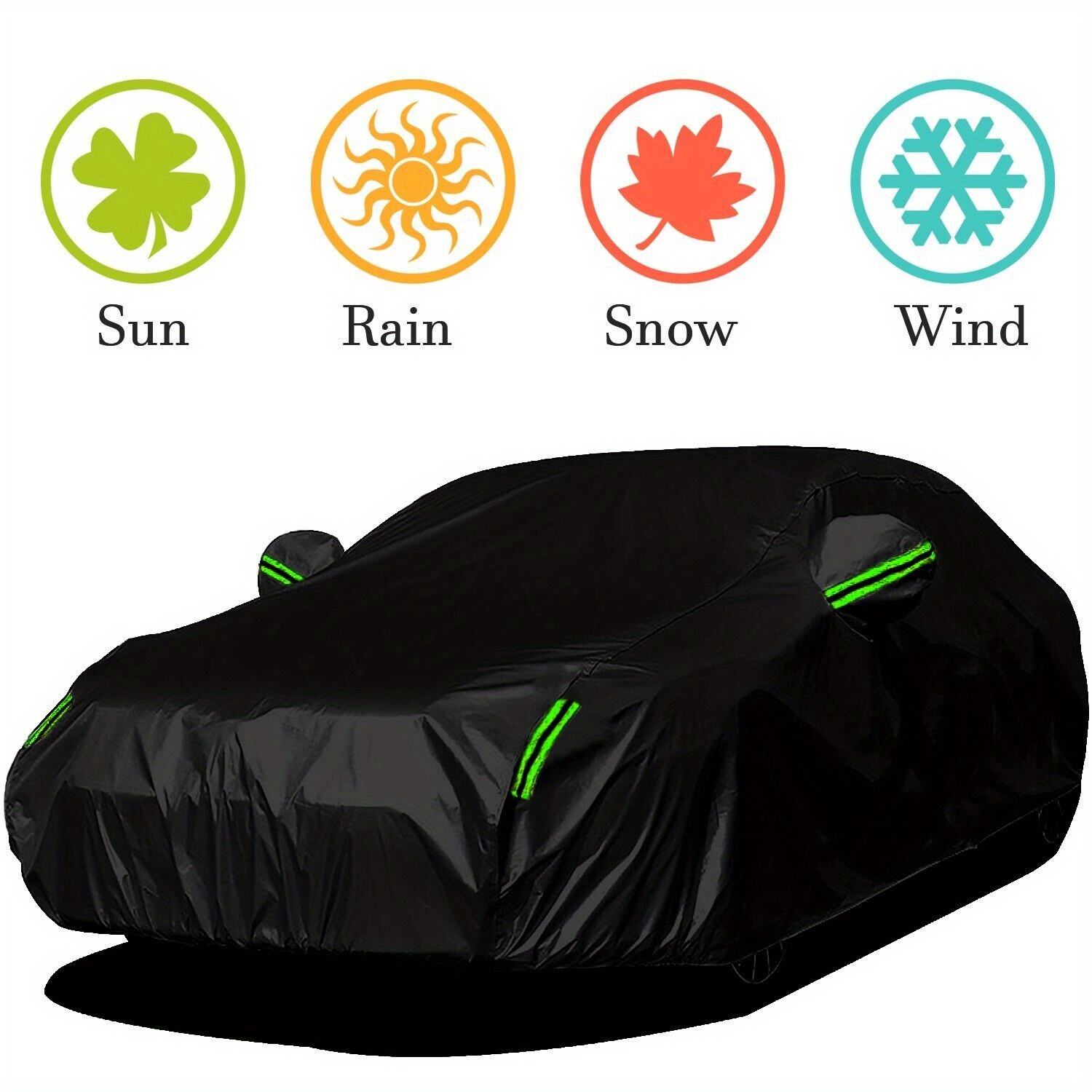 TEMU Car Cover - Uv, Snow & Dust Protection With Reflective Safety Strips For Sedan & Suv - Indoor/outdoor Use