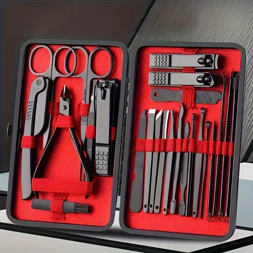 Fantasy Butterfly-Themed Manicure Set – Premium Metal Nail Care Tools with Red & Black Mixed Case – Elegant Unisex Professional Grooming Kit with Clippers, Cuticle Nippers & Accessories – Ideal Gift
