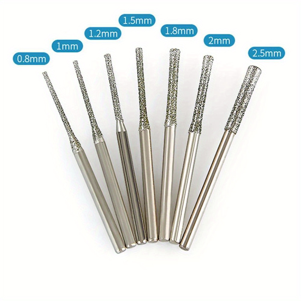 

7 Pcs Diamond Coated Drill Bits: 0.8/1/1.2/1.5/1.8/2/2.5mm Shank, Suitable For Jewelry And Glass