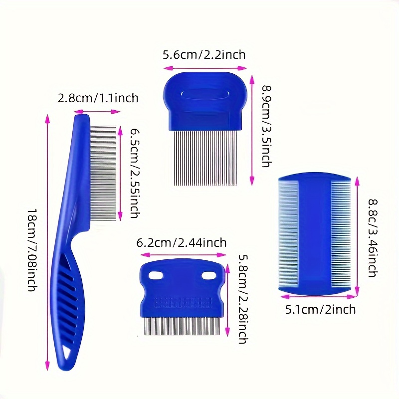 

4 Pcs Stainless Steel Flea & Combs: Round Teeth, Double-sided, Suitable For Small, Medium & Large Pets