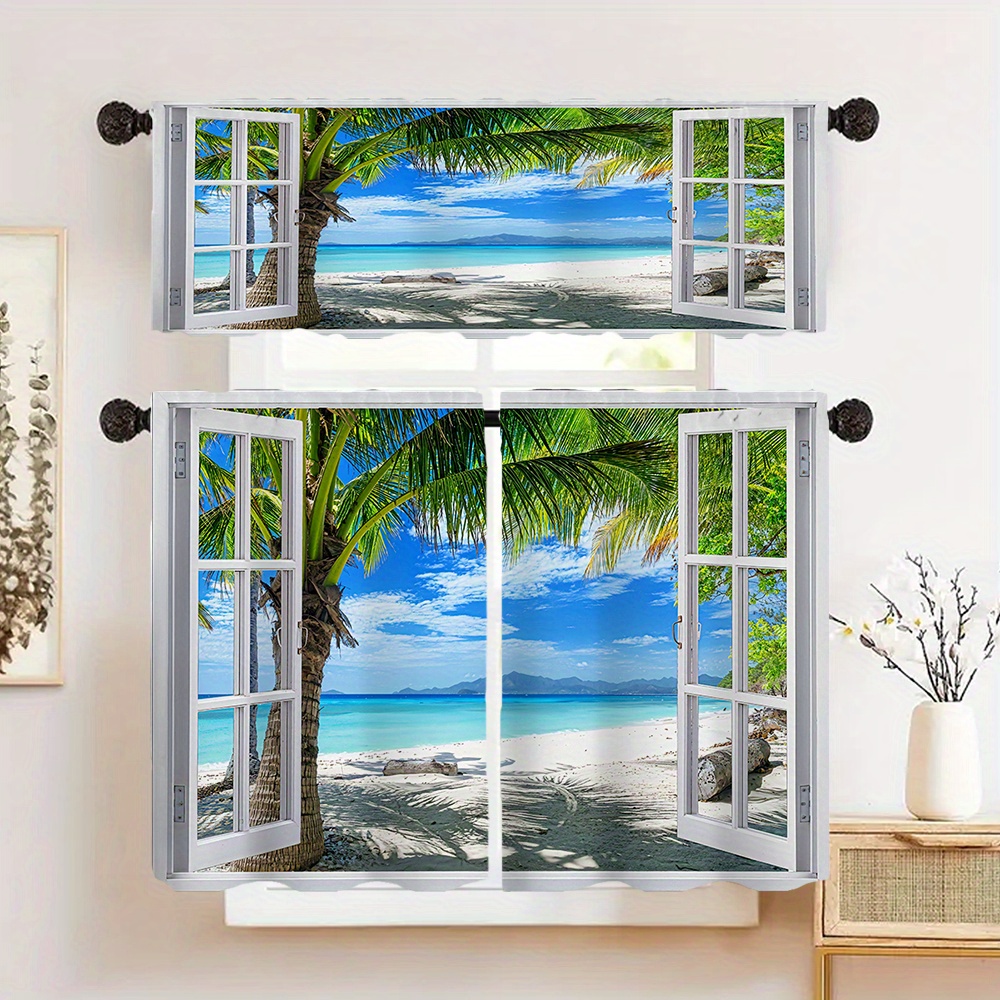 

1pc/2pcs Curtain, Polyester Printed , - Decoration Curtain, Suitable For , , , Bathroom, , , Etc., Decoration,