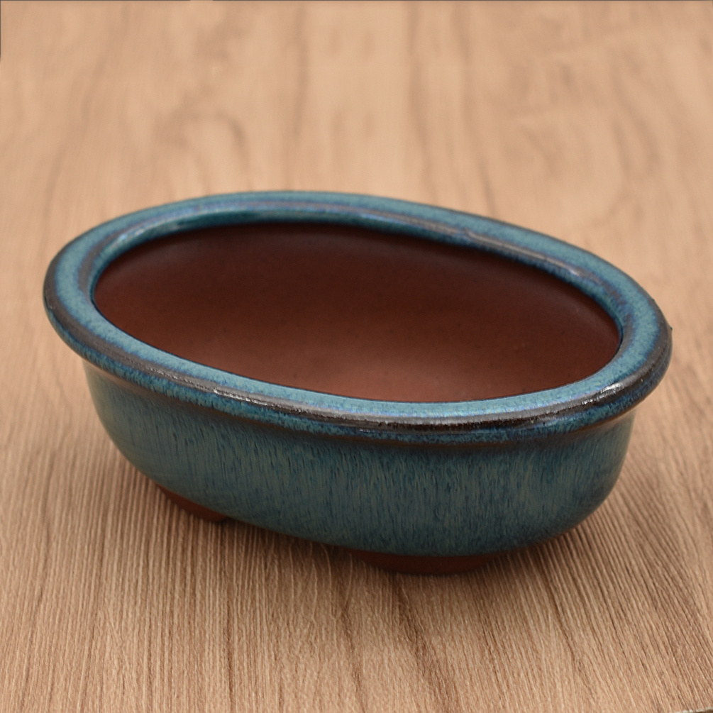 Image of 1pc Oval Succulent Terrarium Planter Suitable For /outdoor Use - Decorative Miniature Pot With Drainage Holes, Window-mountable Durable Clay Plant Pot For, Air Plants & Gardens