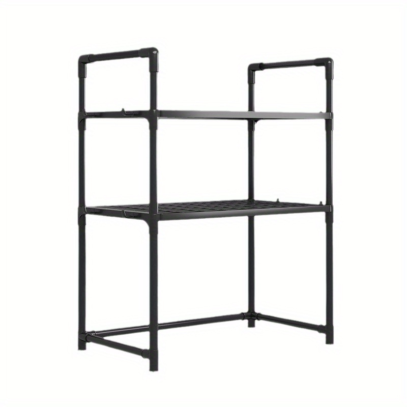 

Expandable Microwave Oven Rack With Hooks, Heavy-duty Double Layer Kitchen Countertop Storage Shelf Organizer With Handle, Non-wood Sturdy Metal Construction, No Electricity Required, Multipurpose Use