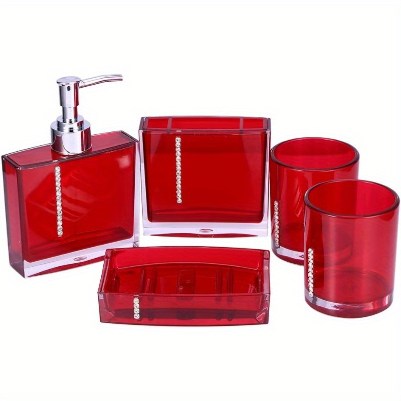 

Red Bathroom Accessories Set 5pcs/set Bathroom Decor Bathroom Red Toothbrush Set Including Emulsion Toothbrush Dish Cup