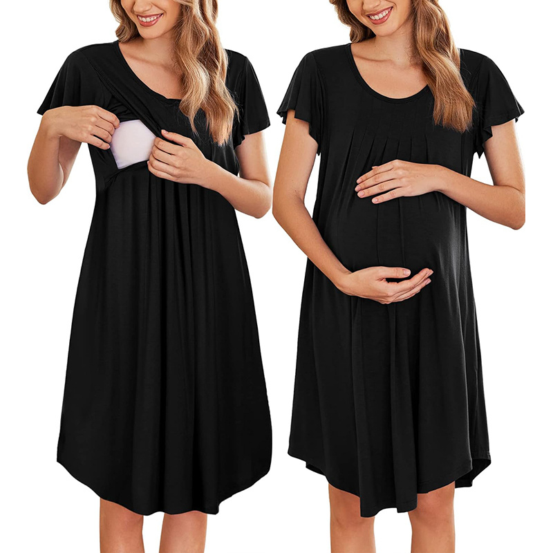 

Nursing Nightown Labor And Delivery Gown For Hospital Pleated Breastfeeding Dress Short Sleeve Maternity Sleepwear