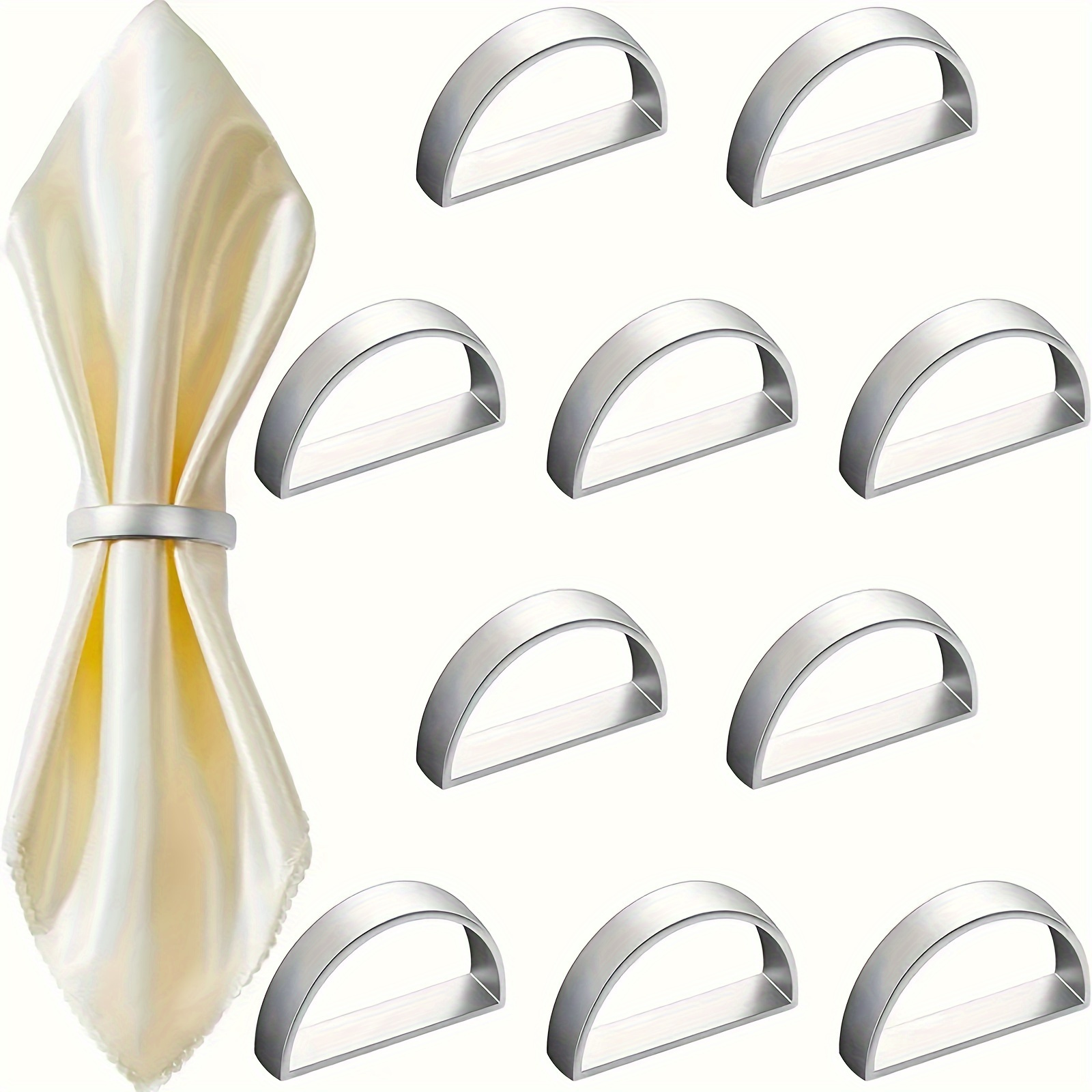 

10pcs Alloy Semi- Napkin Ring - Modern Minimalist D-shaped - Golden And Silver Polished - Solid Color - Christmas Decor - Dining - Heavy-duty - -