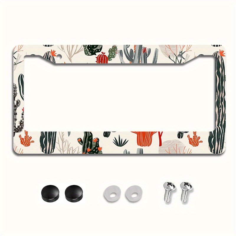 

Aluminum License Plate Frame - Decorative Cactus Design, Easy To Install, 6.3"x12.2", With Mounting Screws And Caps - Durable Car Accessory For Men And Women, 1pc