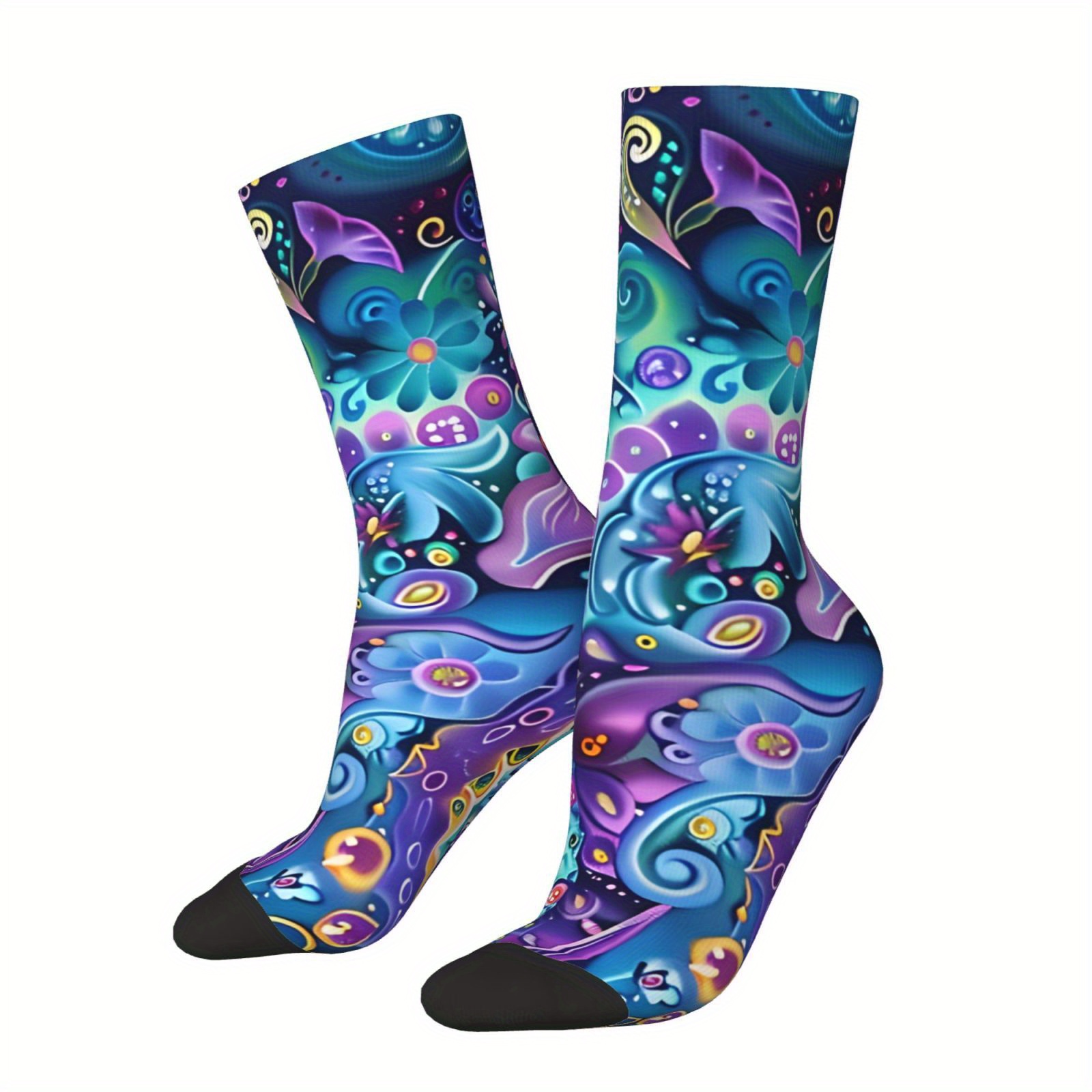 

Cartoon Fish Pattern 1 Pair Men's Mid-calf Crew Socks, Breathable Comfy Casual Socks Sweat-absorbing Fashion Sports Socks For Basketball Running