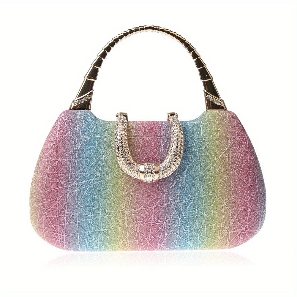 the new colored stone pattern small square bag popular fine flash hand dinner bag ladies hand bag dress banquet match beautiful gift details 3
