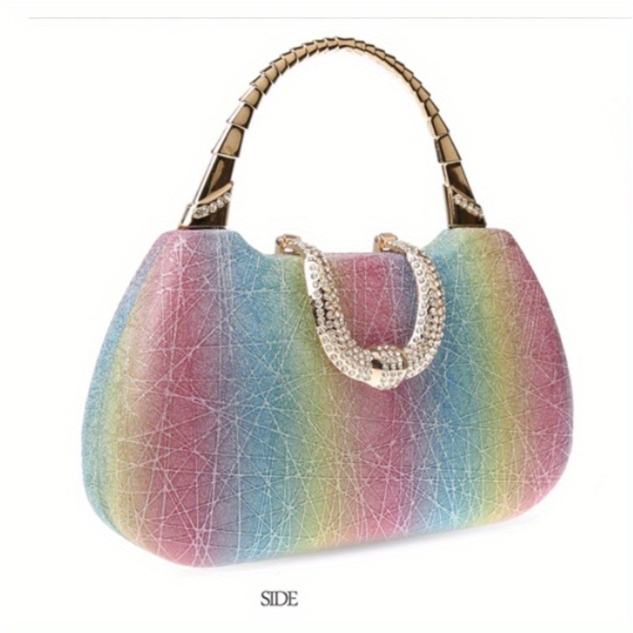 the new colored stone pattern small square bag popular fine flash hand dinner bag ladies hand bag dress banquet match beautiful gift details 7