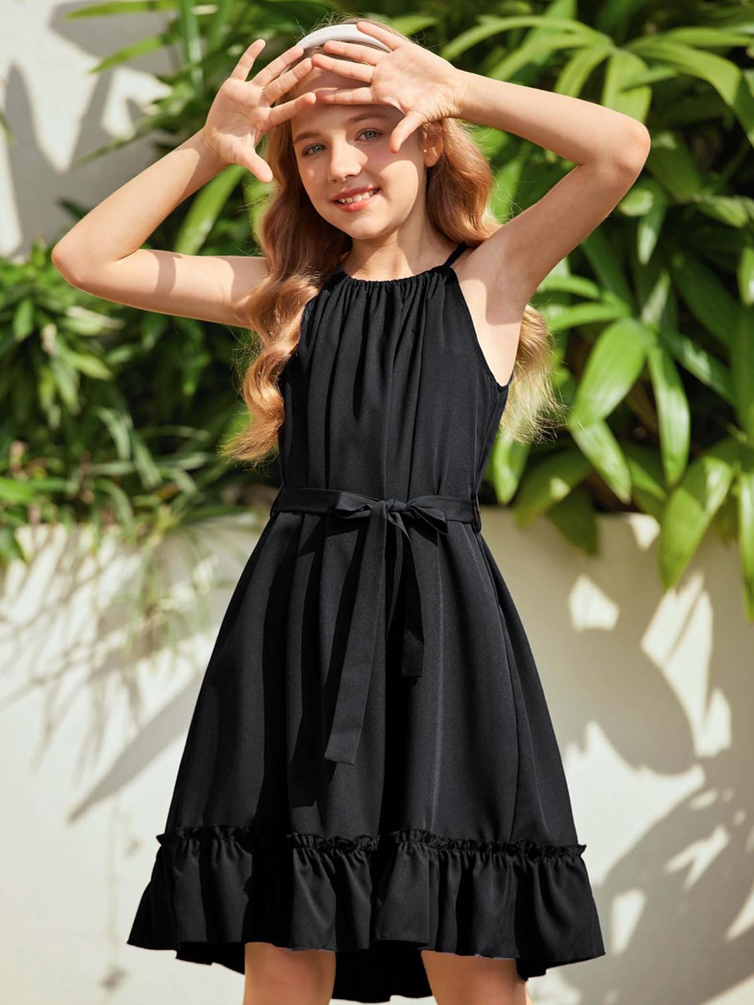 girls summer dress halter neck sundress a line swing party - Temu