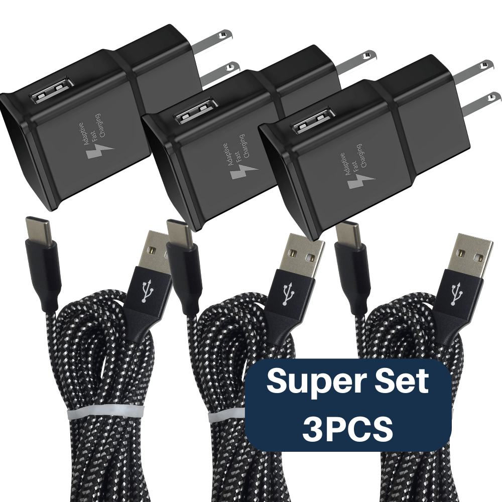 

3pcs S8 S9 S10 10ft Android Type C Fast Charger Cable Usb Charging Adapter