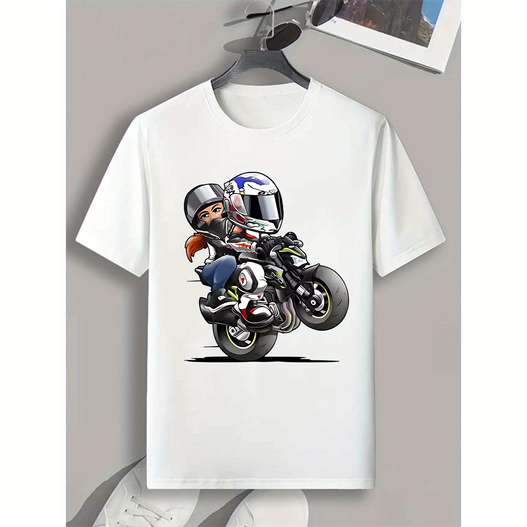 

Men's Casual & Stylish T-shirt, Cool Motorcycle Print T-shirt For Sports & Exercise