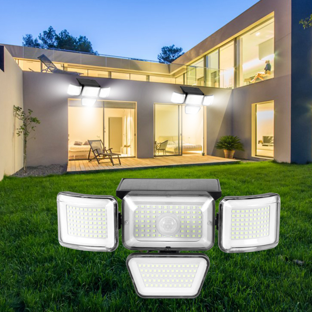 

Solar Outdoor Lights - 3000lm 278 Led Motion Sensor Outdoor Lights, 4 Heads Waterproof Powered Security Flood Lights, 270°wide Lighting Angle Wall Light With Dual Sensors For Backyard Yard