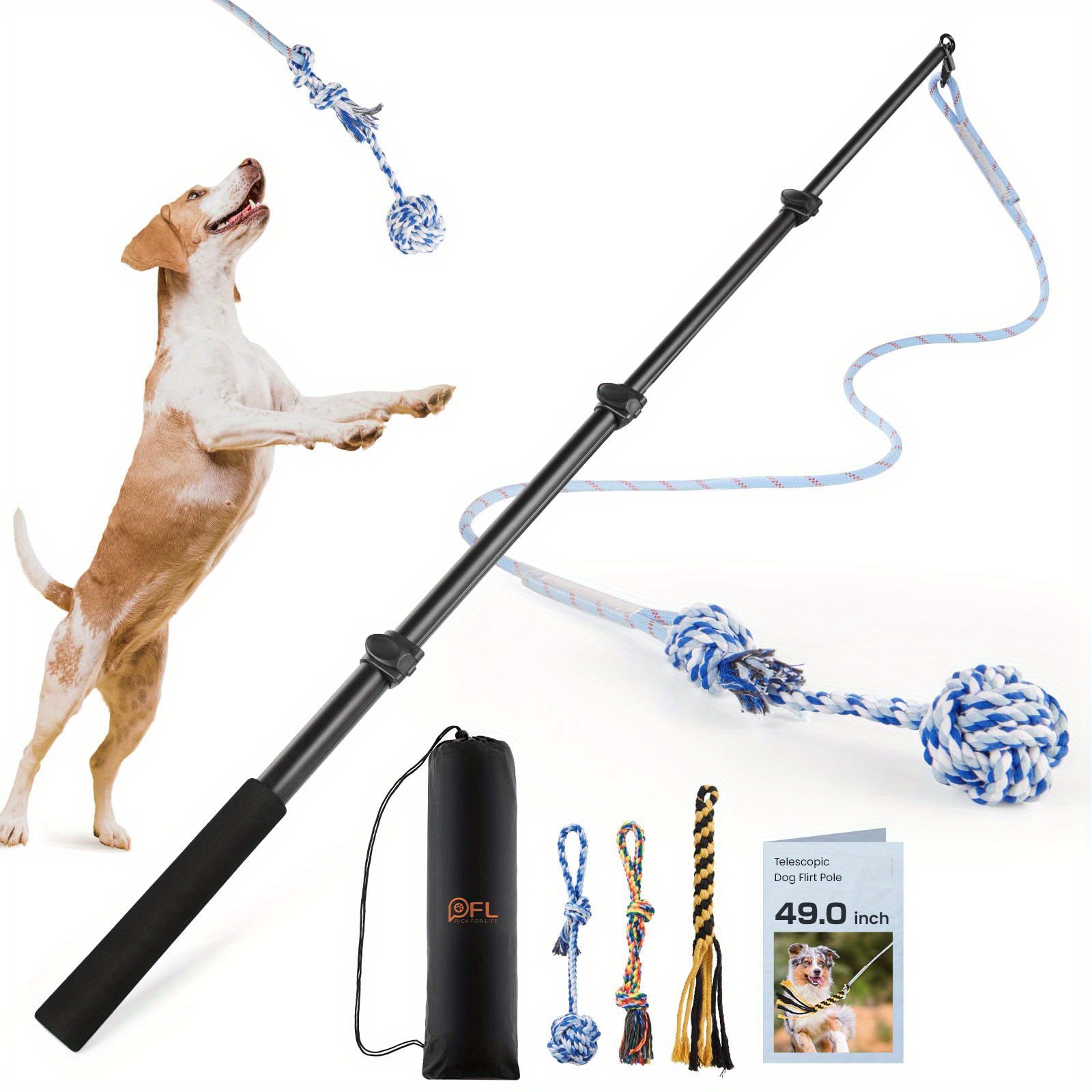 

Extendable Flirt Pole For Large Dogs - Dog Flirt Stick With Detachable Interactive Toys - Flirt Stick For Small Medium Large Dogs Training Playing Exercise - Labs/gsd/goldens Etc.
