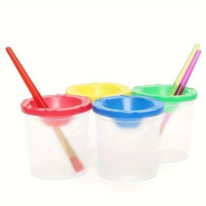 

4pcs Leakproof Acrylic Paint Brush Wash Cups With Lids - Portable Watercolor & Nail Art Pen Cleaning Containers, Plastic Makeup Pigment Mixing Cups Brushes For Acrylic Paint In Pouch