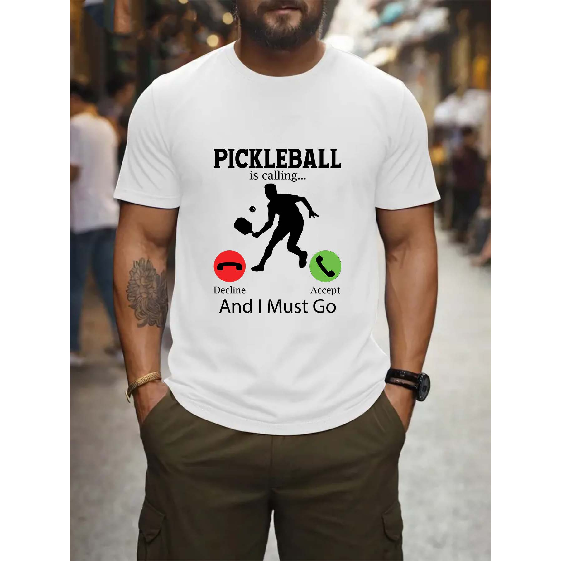 

Pickleball Printed Men's Short-sleeve T-shirt, Can Be Worn In Summer, Polyester Material Comfortable And Breathable