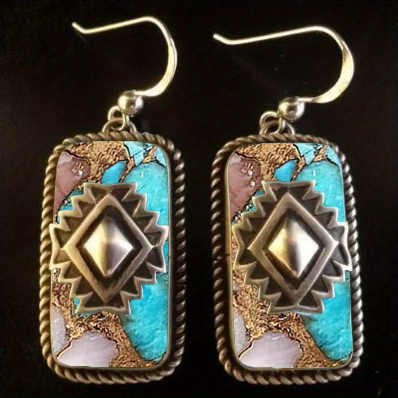 

Vintage Style 2pcs Earrings Set - Bohemian Imitation Turquoise Resin Inlay, Alloy Dangle Drop, Non-plated Fashion Jewelry For Women, Gift For Anniversary, Valentine's Day, Birthdays