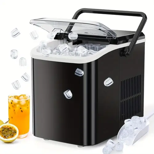 portable ice maker countertop with ice scoop basket and handle 9 ice cubes in 26 5lbs 24hrs self cleaning with 2 sizes of bullet ice for outdoor cooking camping bbq black and green