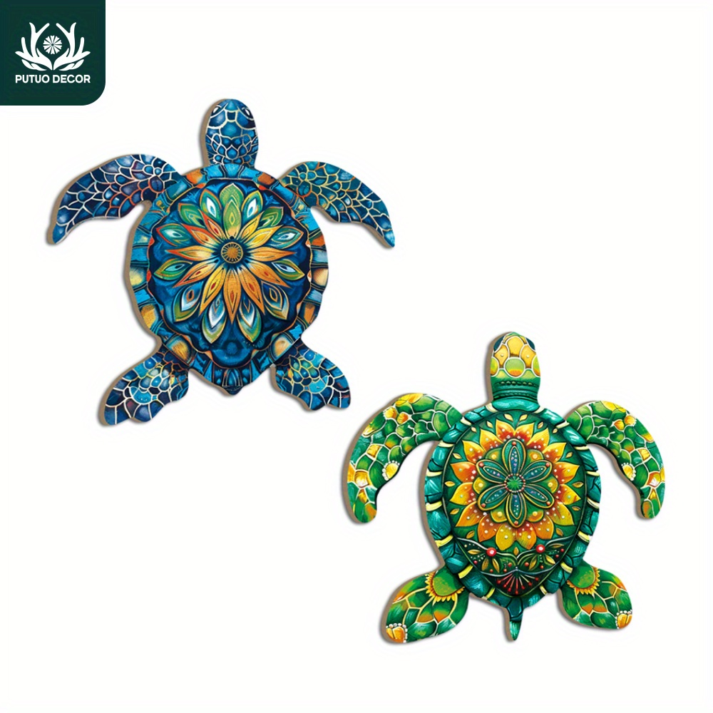 

2pcs Putuo Decor Sea Turtle Wooden Wall Art - Vibrant , & Cafe Decor, Easy-to-hang Farmhouse Style, Ideal For Living Room & Gifts