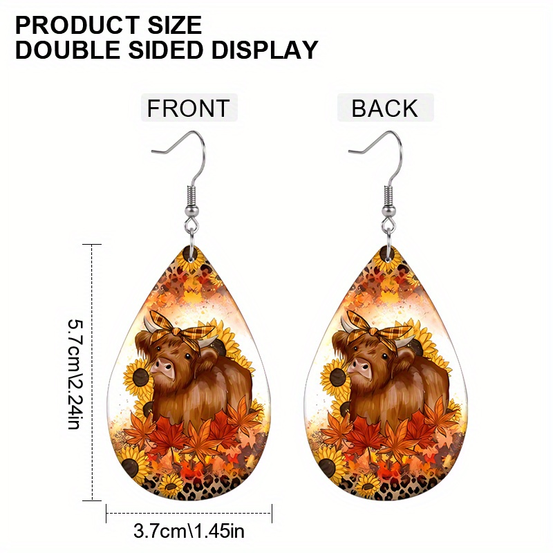 Women's Chic Bull Maple Leaf Sunflower Teardrop Earrings, Lightweight