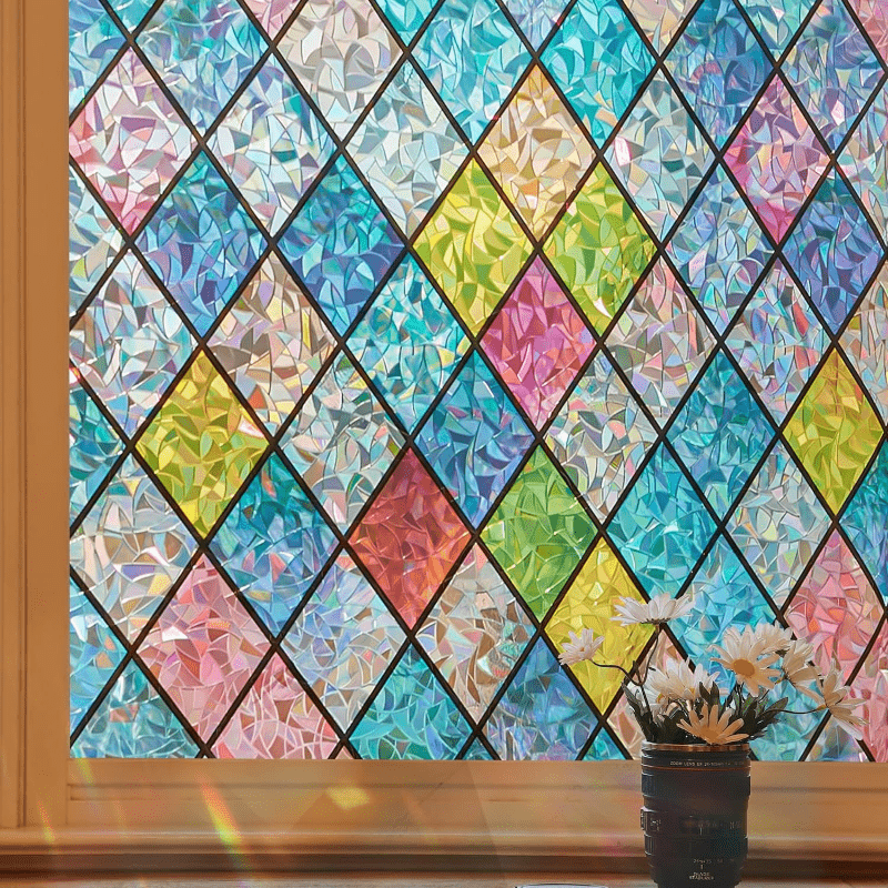 

Glam Style Rainbow Holographic Window Film - 10mil Thick Pet Material, Uv Sun Blocking, Static Cling Privacy Film For Home And Bathroom, 17.5 X 78.7 Inches