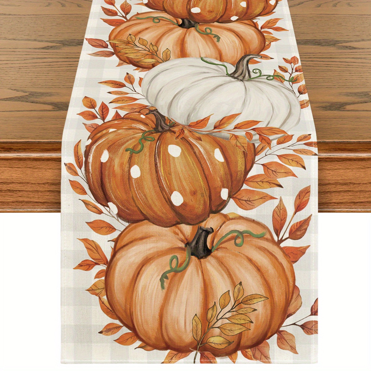 

Sm:)e Buffalo Plaid Orange Pumpkins Eucalyptus Fall Table Runner, Autumn Thanksgiving Kitchen Dining Table Funky Home Decoration For Home Party Funky Home Decor 13x72 Inch