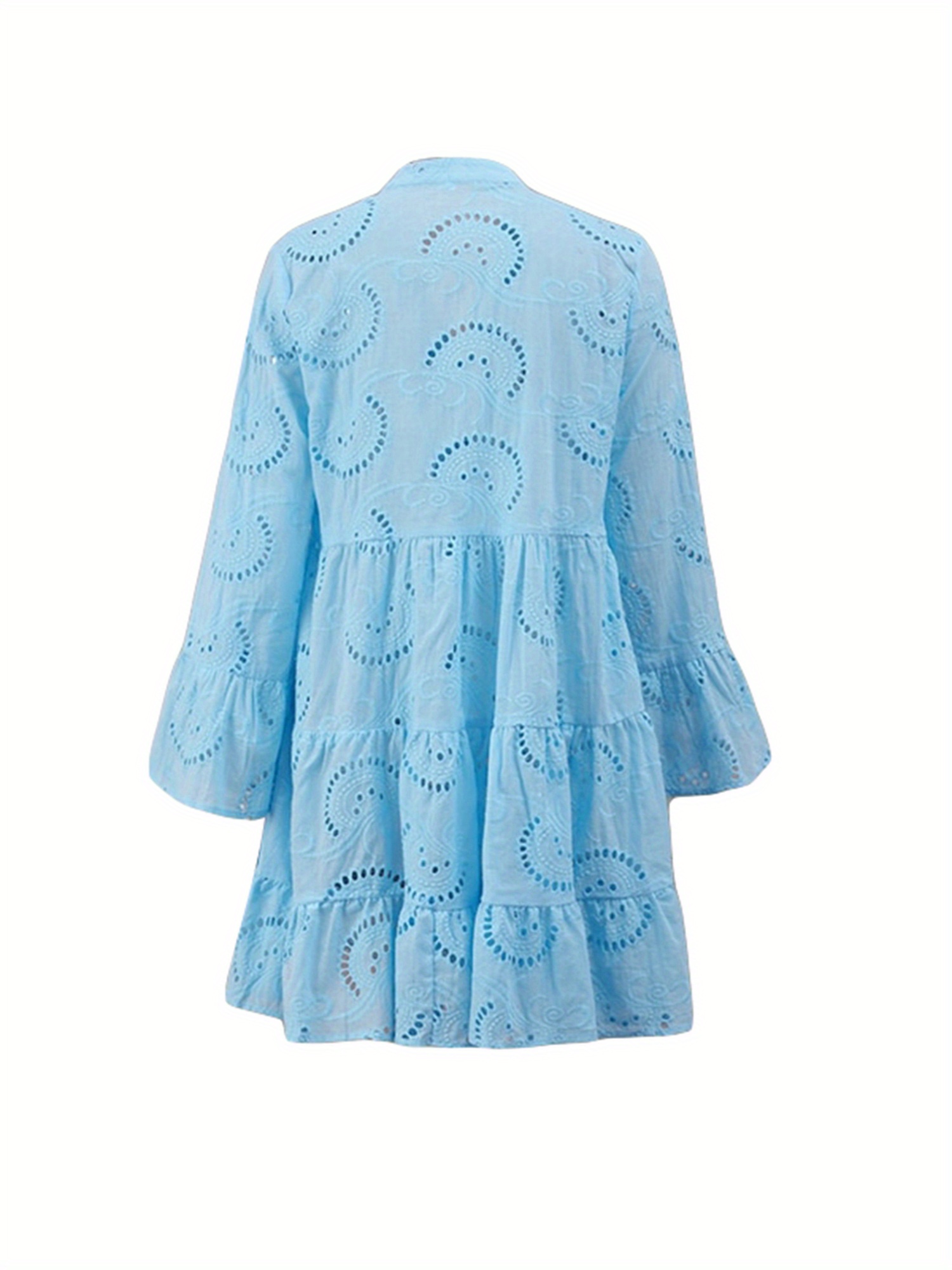women lace shirt dress solid hollow eyelet dresses long - Temu