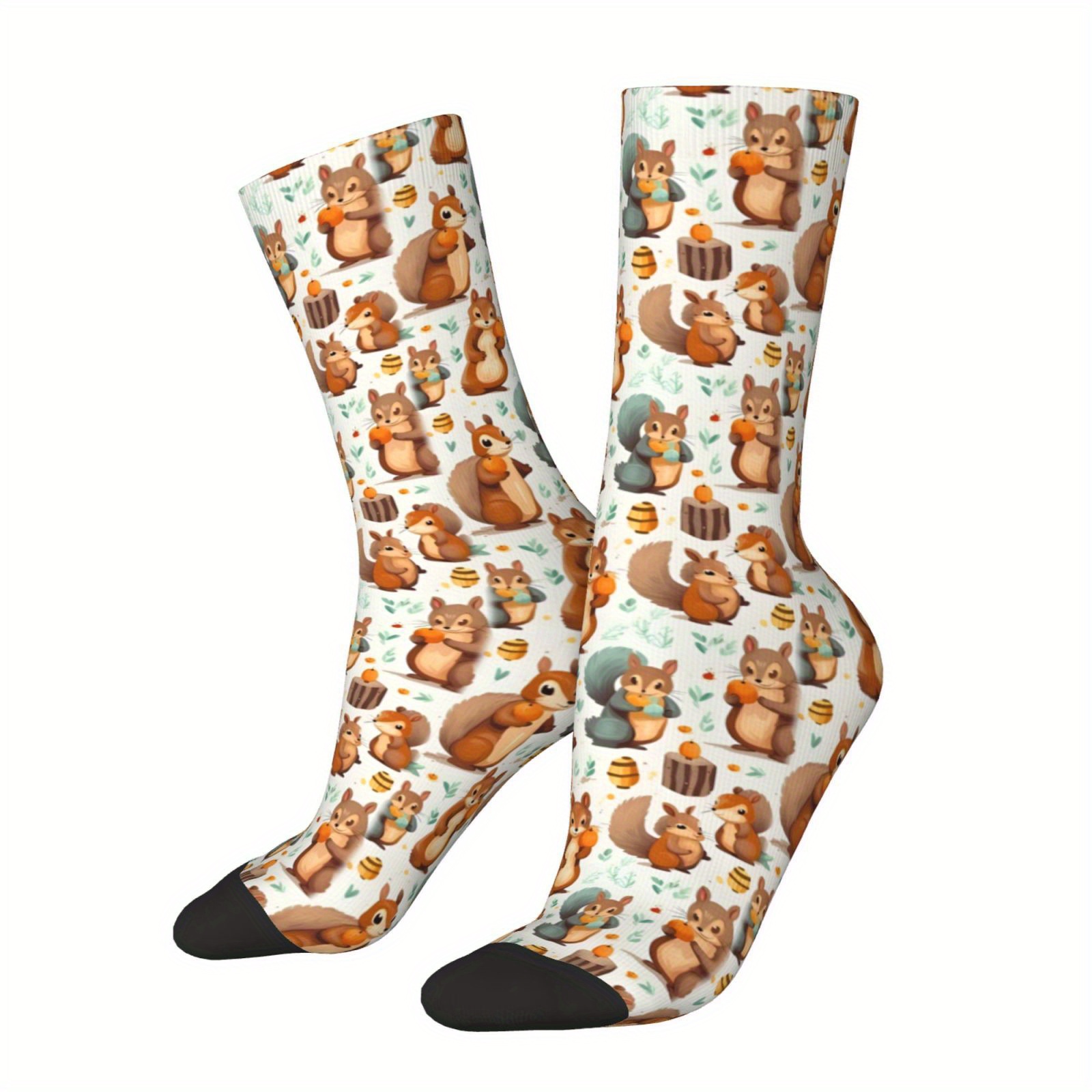 

Squirrel Pattern 1 Pair Men's Mid-calf Crew Socks, Breathable Comfy Casual Socks Sweat-absorbing Fashion Sports Socks For Basketball Running