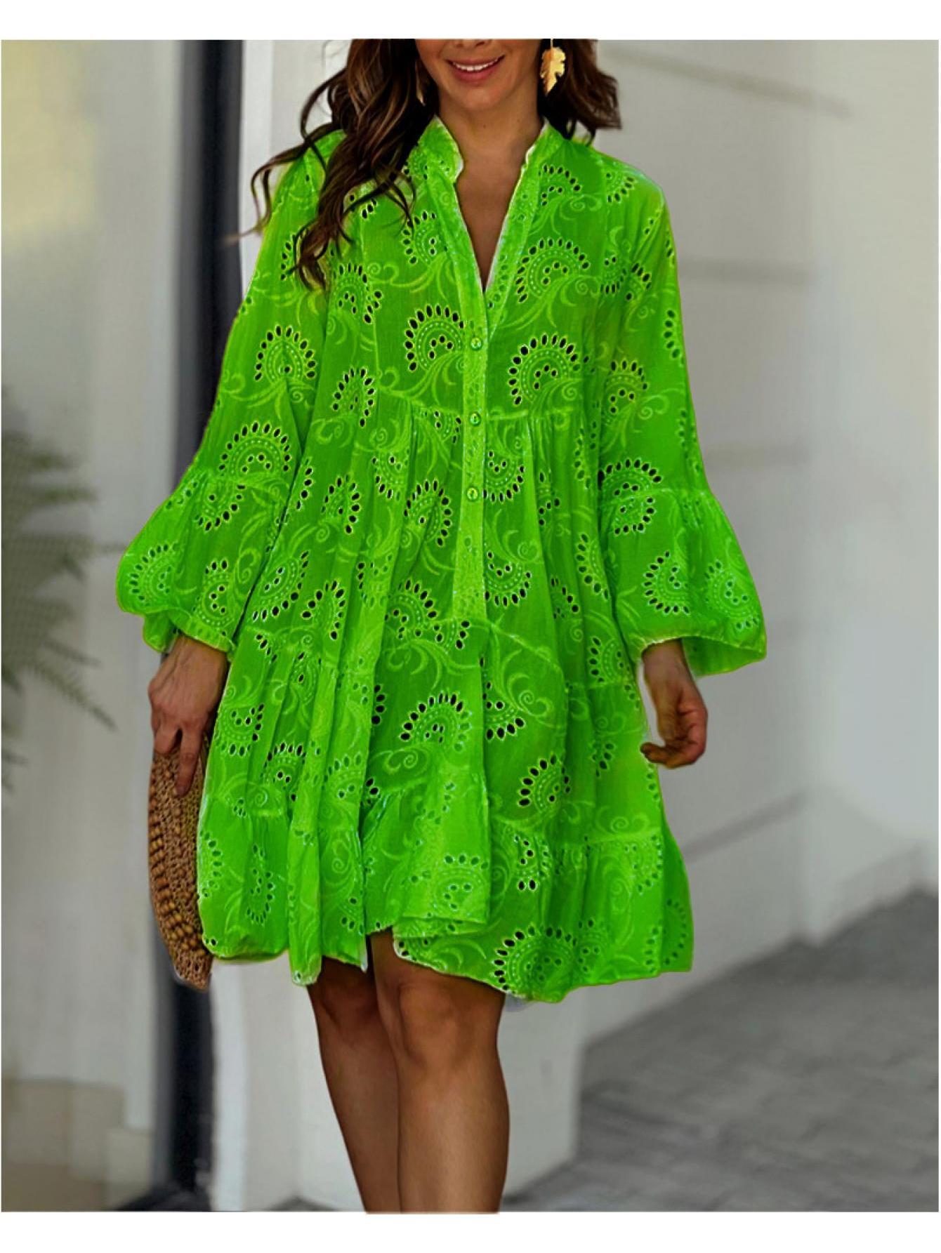 chinese dress ladies 1950s Eyelet Lace Shirt Dress